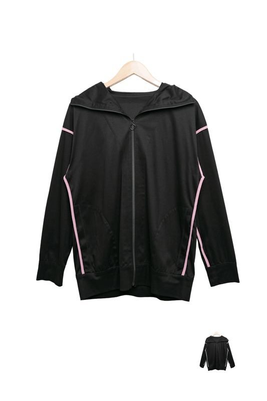 再入荷!XSサイズ登場!お子様にも!【カームダウンパーカー 】【春夏向け(薄手)】パイピングテープの色で楽しむ黒パーカー/XS・S・M・L・XLサイズ
